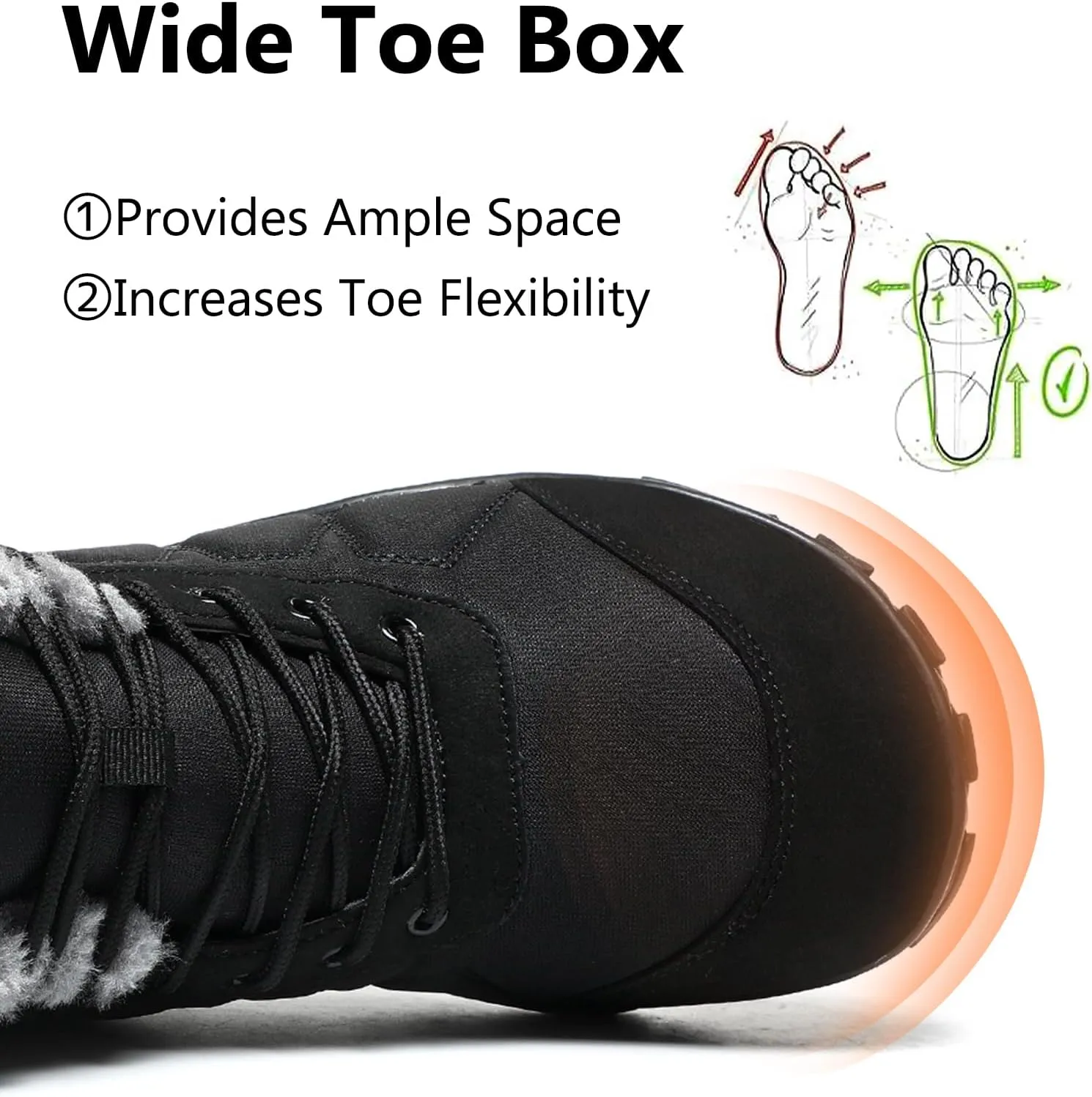 Mens Womens Snow Boots Winter Barefoot Shoes Warm Fur Lined Short Ankle Booties Outdoor Anti-Slip Wide Toe Box Walking Winter Shoes