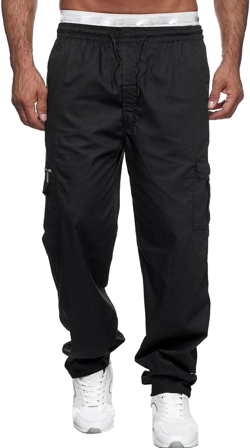 Mens Workout Cargo Sweatpants Tactical Pant Rip-Stop Hiking Pants Men Trouser Drawstring Work Joggers Men's Sweatpant