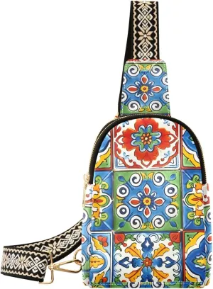 Mexico Talavera Boho Sling Bag for Women Fanny Packs for Women Small Leather Fanny Pack Crossbody Bags Fashion Waist Packs Chest Bag for Travel 21341421