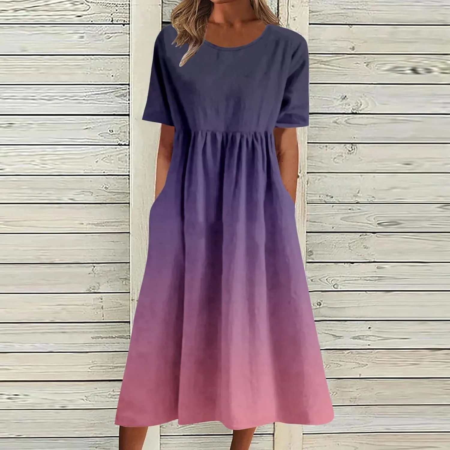 Midi Dresses for Women 2024 Casual Summer Fashion Short Sleeve T Shirts Dress Boho Beach Vacation Floral Print Cute Sundress