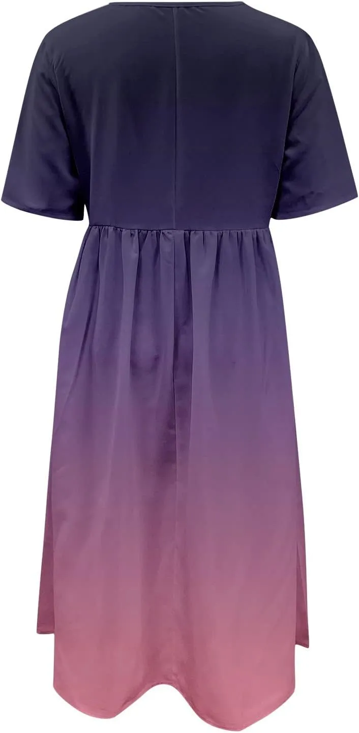 Midi Dresses for Women 2024 Casual Summer Fashion Short Sleeve T Shirts Dress Boho Beach Vacation Floral Print Cute Sundress