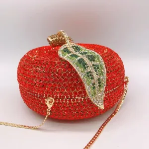 Mini Rhinestone Women Handbags Pumpkin Clutch Bag Orange Color Evening Wedding Party Purses and Handbags, Silver