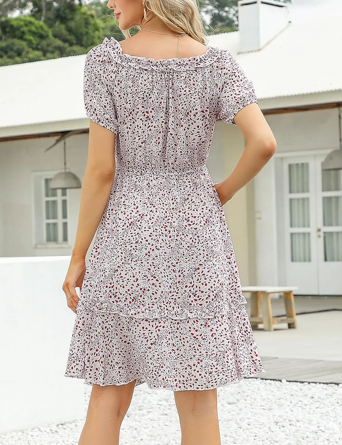 MISSKY Women's Off The Shoulder Dresses Ruffle Trim Neck Puffy Sleeve Boho Floral A-Line Fall Wedding Guest Party Dress