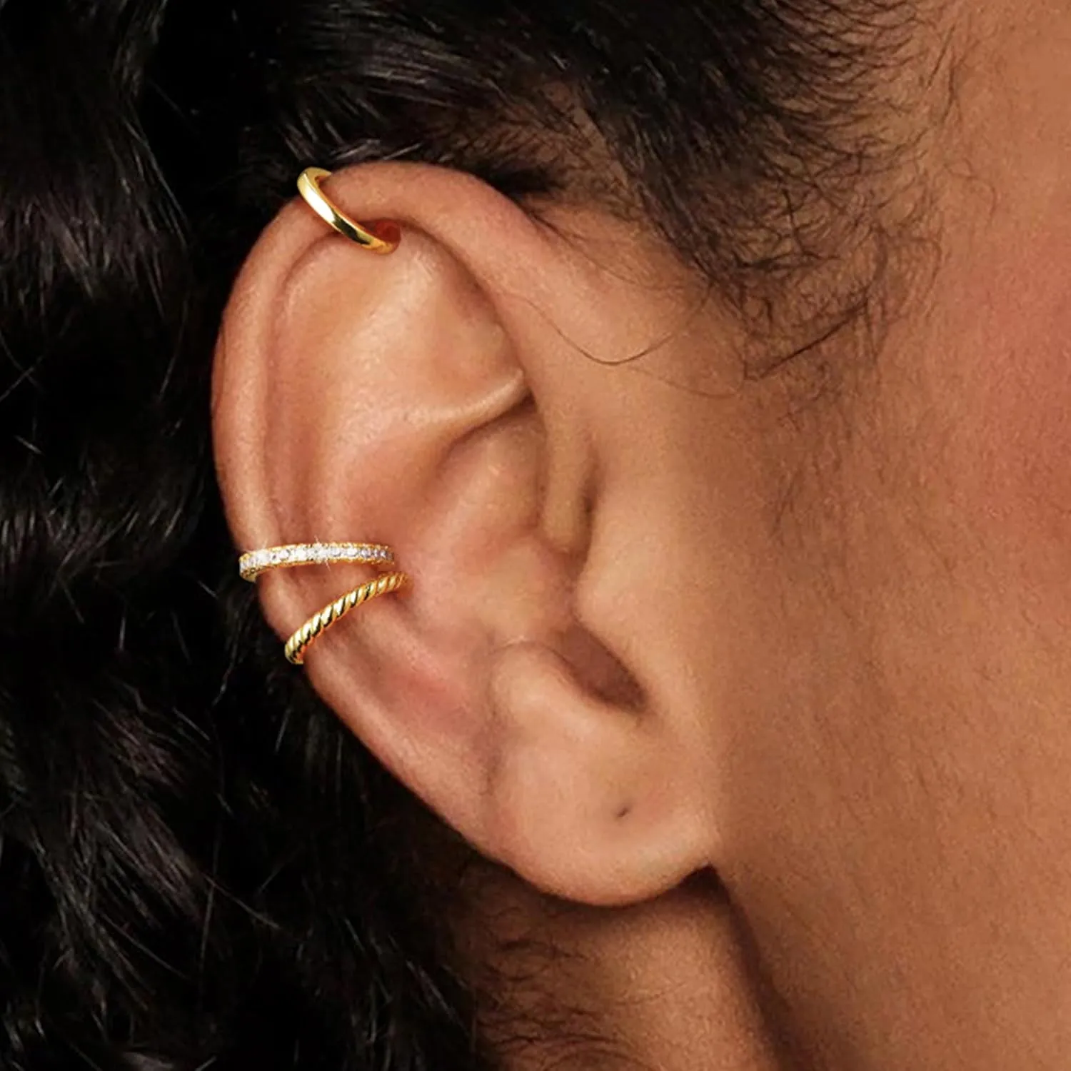 Moodear Thin Chunky Ear Cuffs Non Piercing for Women - Dainty 14K Gold Plated/Sterling Silver Cuff Earrings Trendy Cubic Zirconia Huggie Hoop Cartilage Earring Jewelry Gifts