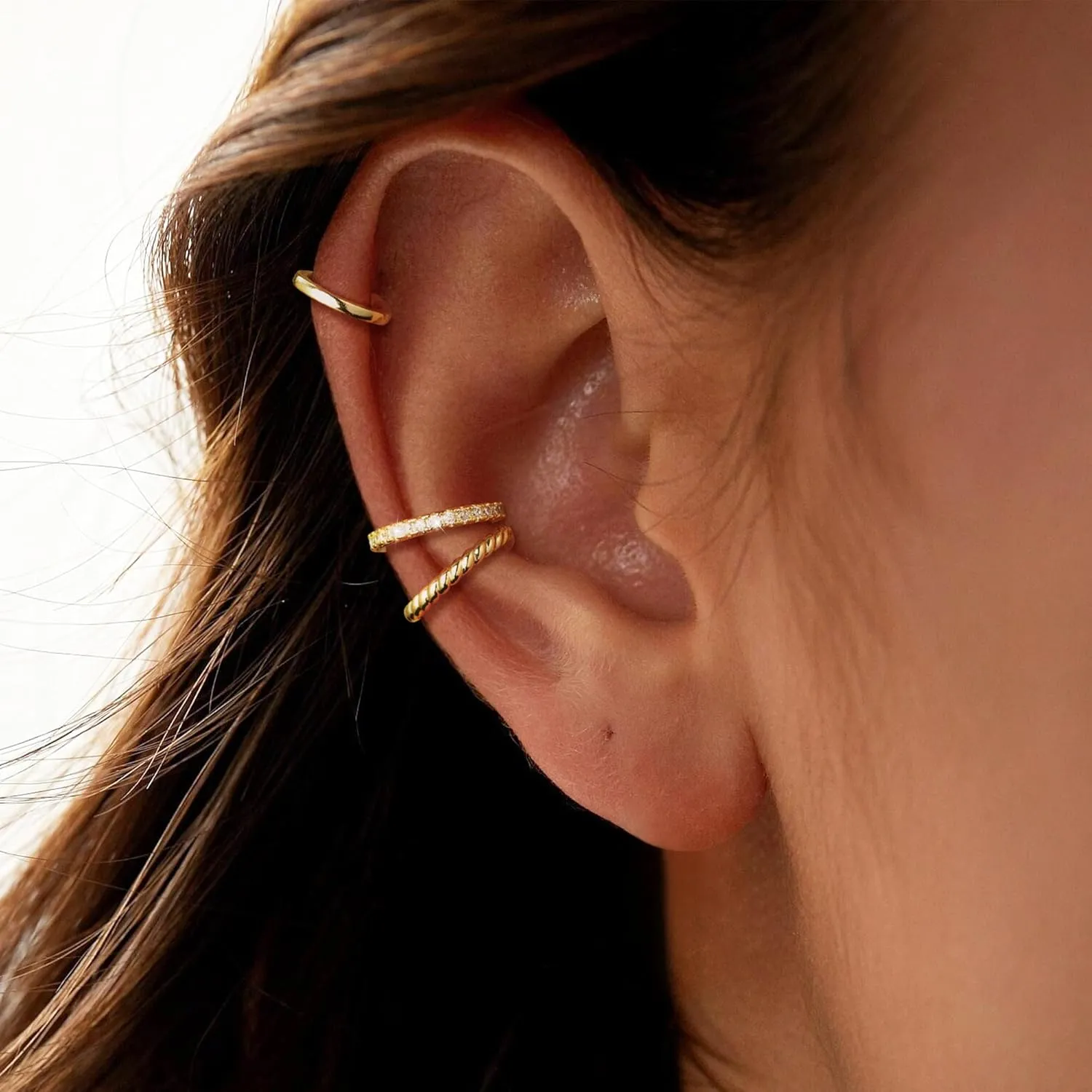 Moodear Thin Chunky Ear Cuffs Non Piercing for Women - Dainty 14K Gold Plated/Sterling Silver Cuff Earrings Trendy Cubic Zirconia Huggie Hoop Cartilage Earring Jewelry Gifts