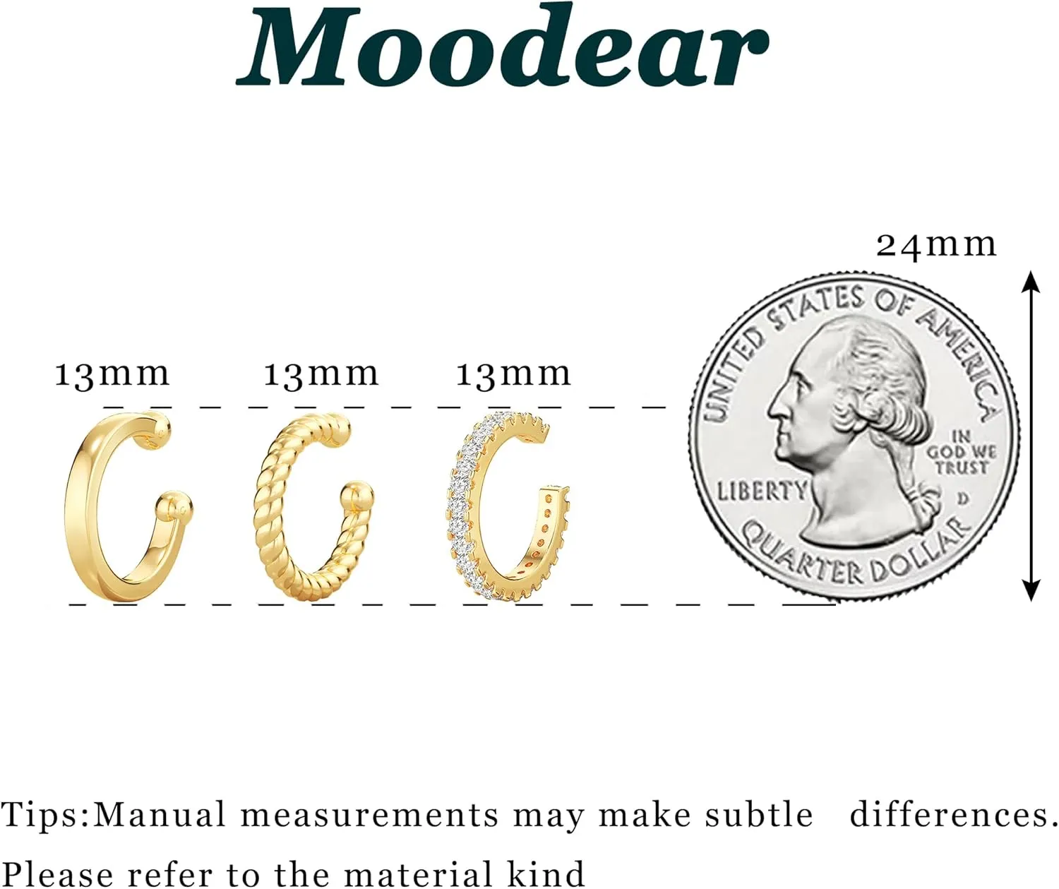 Moodear Thin Chunky Ear Cuffs Non Piercing for Women - Dainty 14K Gold Plated/Sterling Silver Cuff Earrings Trendy Cubic Zirconia Huggie Hoop Cartilage Earring Jewelry Gifts