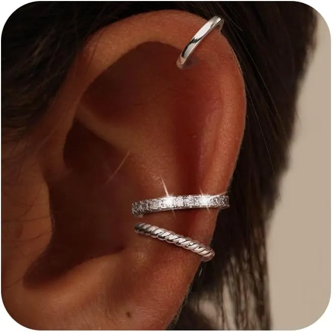 Moodear Thin Chunky Ear Cuffs Non Piercing for Women - Dainty 14K Gold Plated/Sterling Silver Cuff Earrings Trendy Cubic Zirconia Huggie Hoop Cartilage Earring Jewelry Gifts