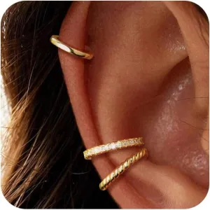 Moodear Thin Chunky Ear Cuffs Non Piercing for Women - Dainty 14K Gold Plated/Sterling Silver Cuff Earrings Trendy Cubic Zirconia Huggie Hoop Cartilage Earring Jewelry Gifts