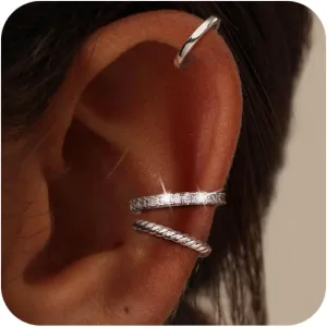 Moodear Thin Chunky Ear Cuffs Non Piercing for Women - Dainty 14K Gold Plated/Sterling Silver Cuff Earrings Trendy Cubic Zirconia Huggie Hoop Cartilage Earring Jewelry Gifts