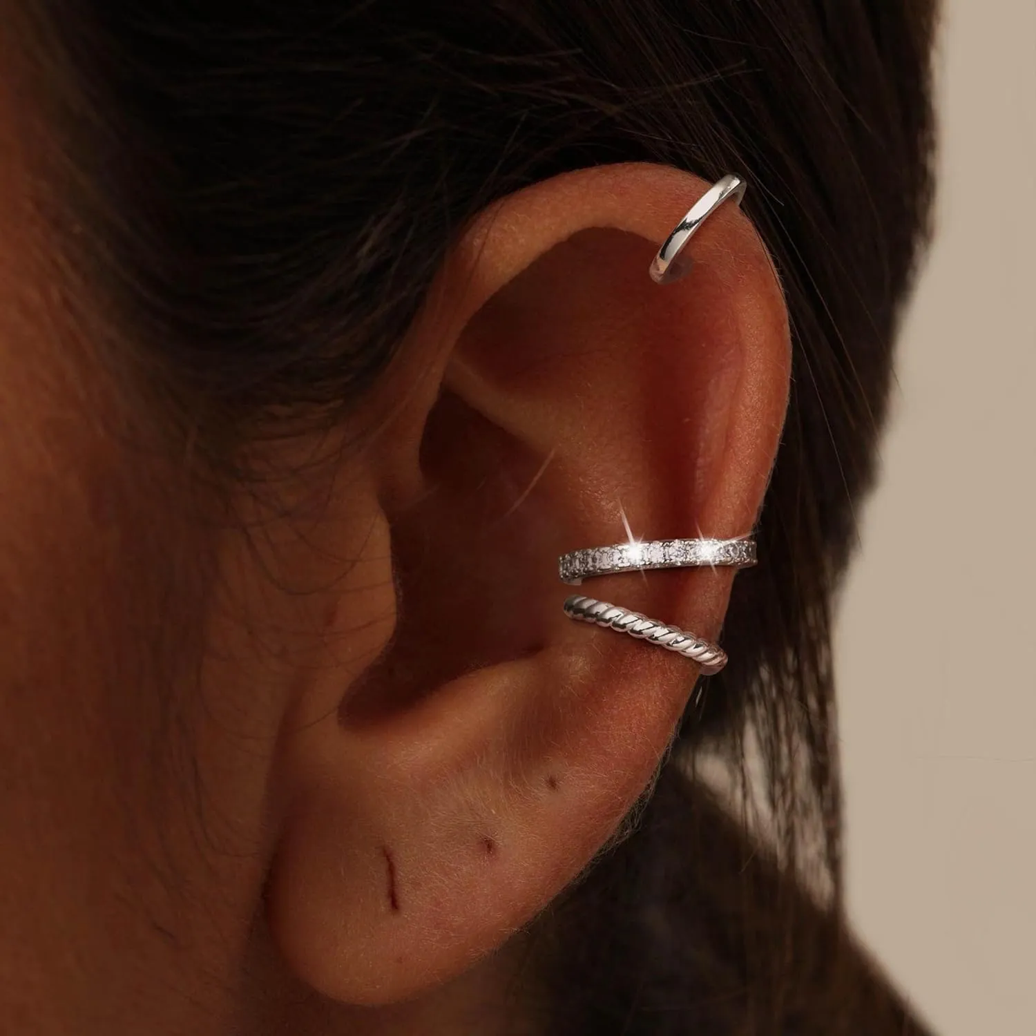 Moodear Thin Chunky Ear Cuffs Non Piercing for Women - Dainty 14K Gold Plated/Sterling Silver Cuff Earrings Trendy Cubic Zirconia Huggie Hoop Cartilage Earring Jewelry Gifts