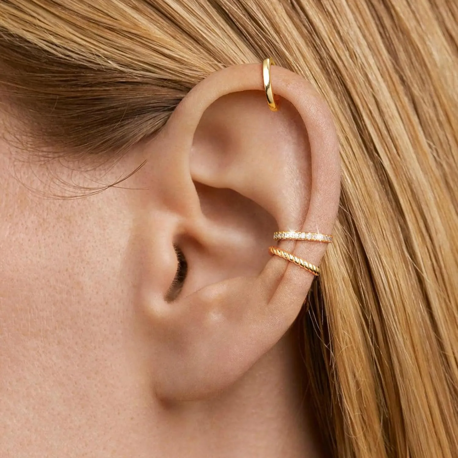 Moodear Thin Chunky Ear Cuffs Non Piercing for Women - Dainty 14K Gold Plated/Sterling Silver Cuff Earrings Trendy Cubic Zirconia Huggie Hoop Cartilage Earring Jewelry Gifts