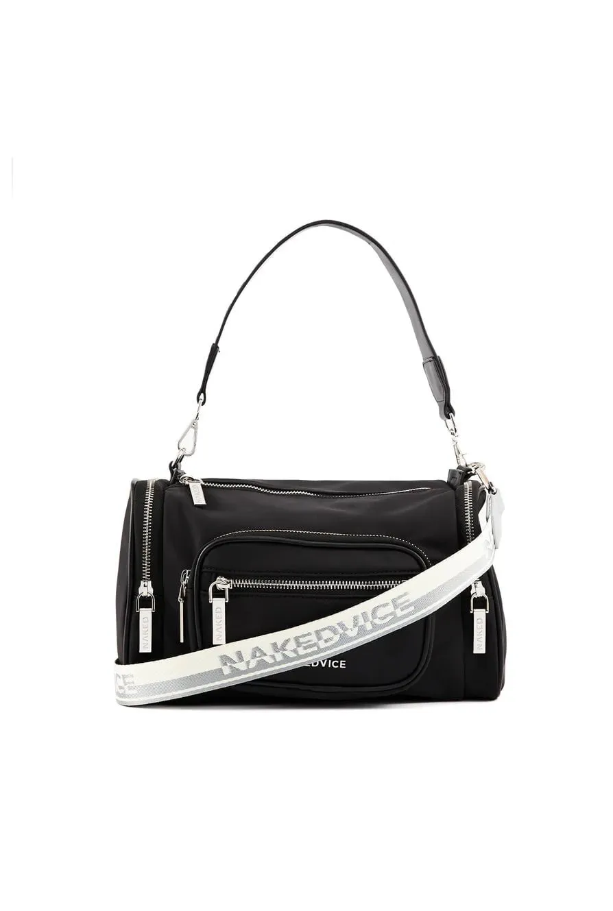 NAKED VICE MAXINE KIA NYLON SIDEBAG - BLACK/STEELE/SILVER