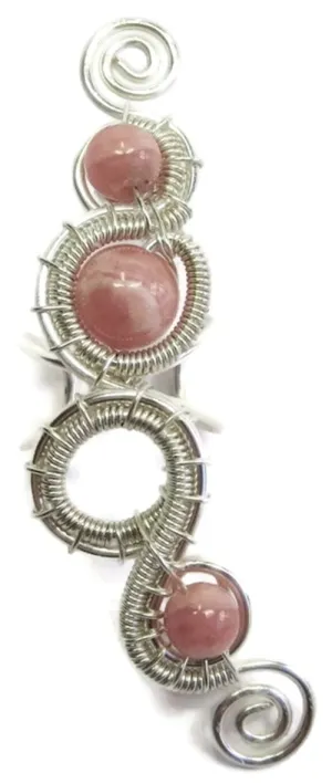 Natural Rhodochrosite and Sterling Silver Large Woven Gemstone Ear Cuff