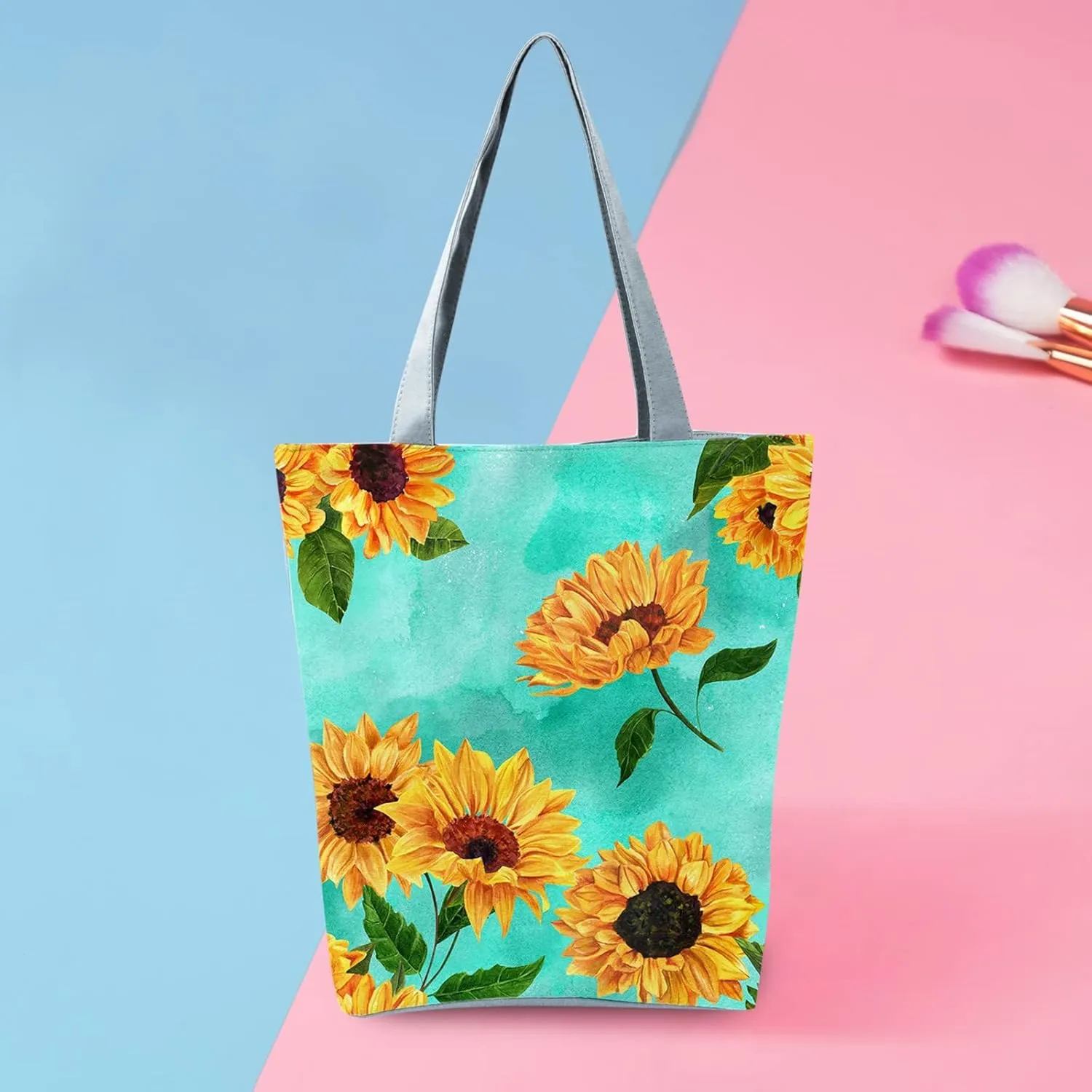 New Women's Slouchy Large Capacity Zippered Sunflower Printed Shoulder Bag Shoulder Tote Bag for Women (D, One Size)