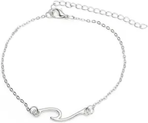 Olbye Wave Anklet Silver Ocean Wave Charm Ankle Bracelet Women Foot Chain Jewelry Surfer (1 Layer)