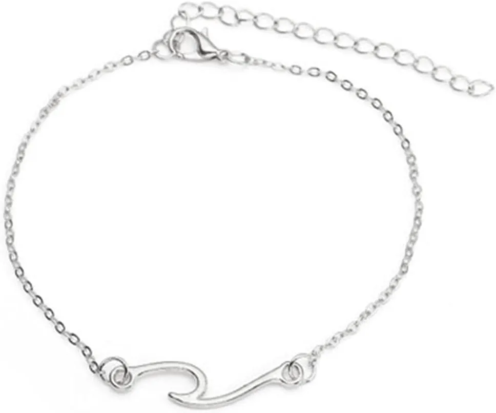Olbye Wave Anklet Silver Ocean Wave Charm Ankle Bracelet Women Foot Chain Jewelry Surfer (1 Layer)