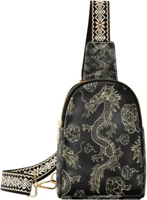 Oriental Dragon Flying in Clouds Fanny Pack Crossbody PC Leather Small Sling Bag for Women Fashion Waist Packs Chest Bag for Travel Sports Running Hiking