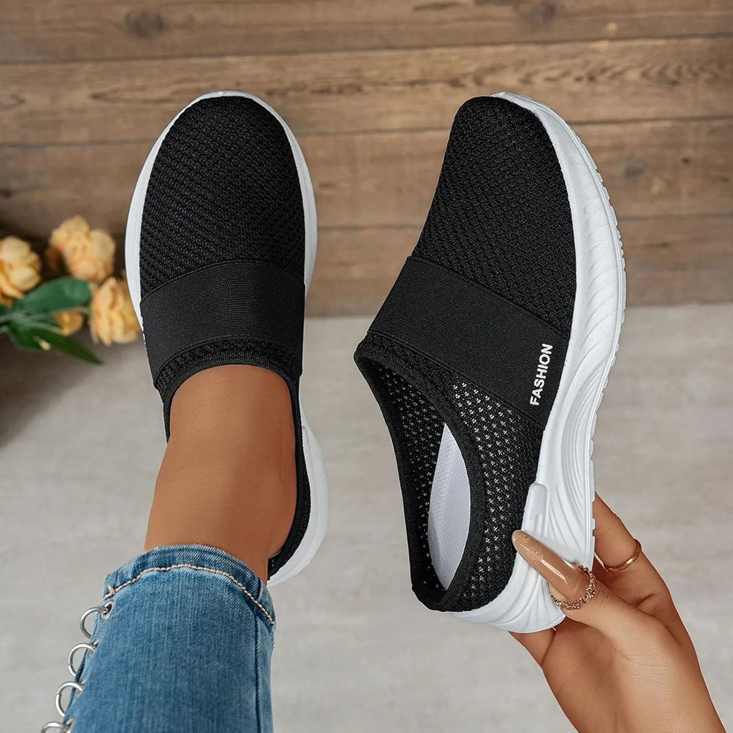 Orthopedic Shoes for Women 2025 Backless Walking Sneakers Summer Slip-On Mule Mesh Diabetic Shoe Arch Support Open Back Slip On Slides