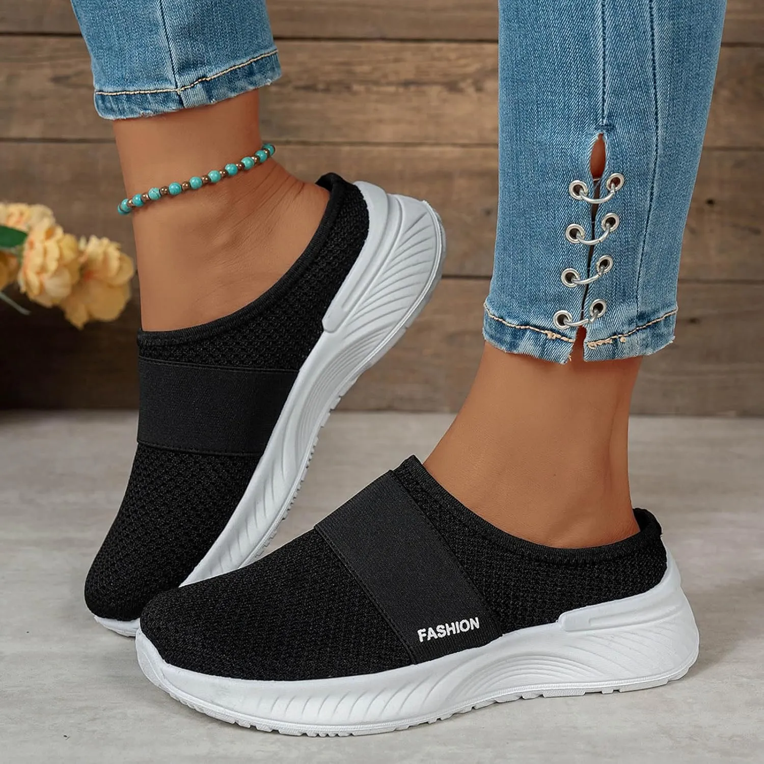 Orthopedic Shoes for Women 2025 Backless Walking Sneakers Summer Slip-On Mule Mesh Diabetic Shoe Arch Support Open Back Slip On Slides