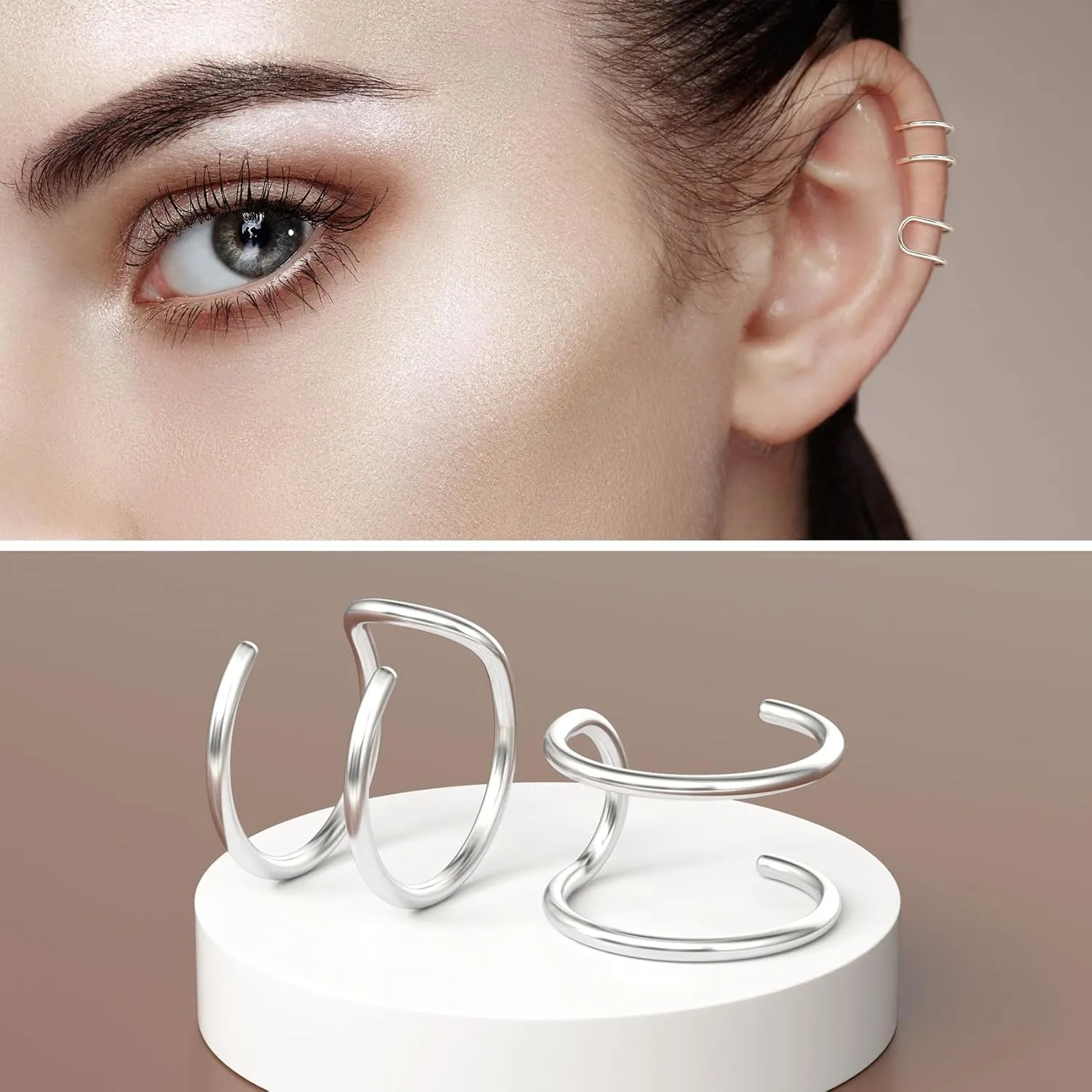 PAGOW Fake Helix Ear Cuff Cartilage Earring No Piercing 925 Sterling Silver,14K Gold Simple Criss Cross Double Lines Adjustable Minimalist CZ Women Men Clip adornment valentine's day Gifts
