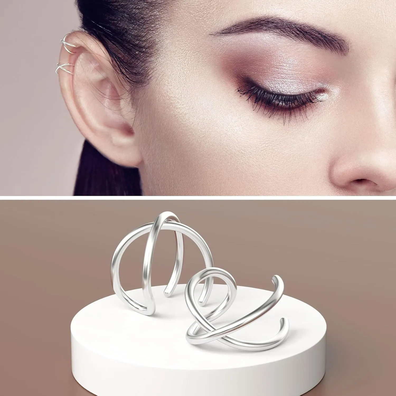 PAGOW Fake Helix Ear Cuff Cartilage Earring No Piercing 925 Sterling Silver,14K Gold Simple Criss Cross Double Lines Adjustable Minimalist CZ Women Men Clip adornment valentine's day Gifts