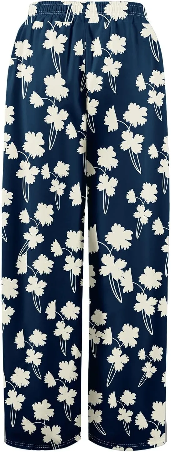 Palazzo Pants for Women Casual High Rise Floral Print Elastic Waistd Wide Leg Lounge Pants Summer Drawstring Outfits
