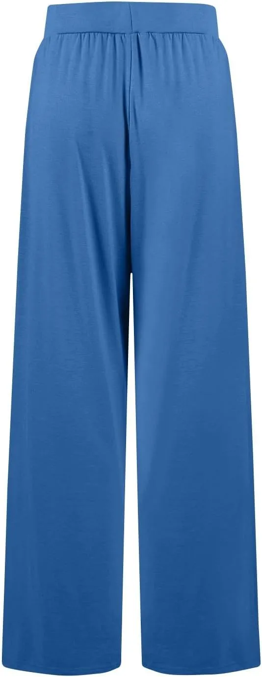 Pants for Women Plus Size Long Wide Leg High Waisted Pants Flowy Pleated Pull On Vacation Trousers with Pockets