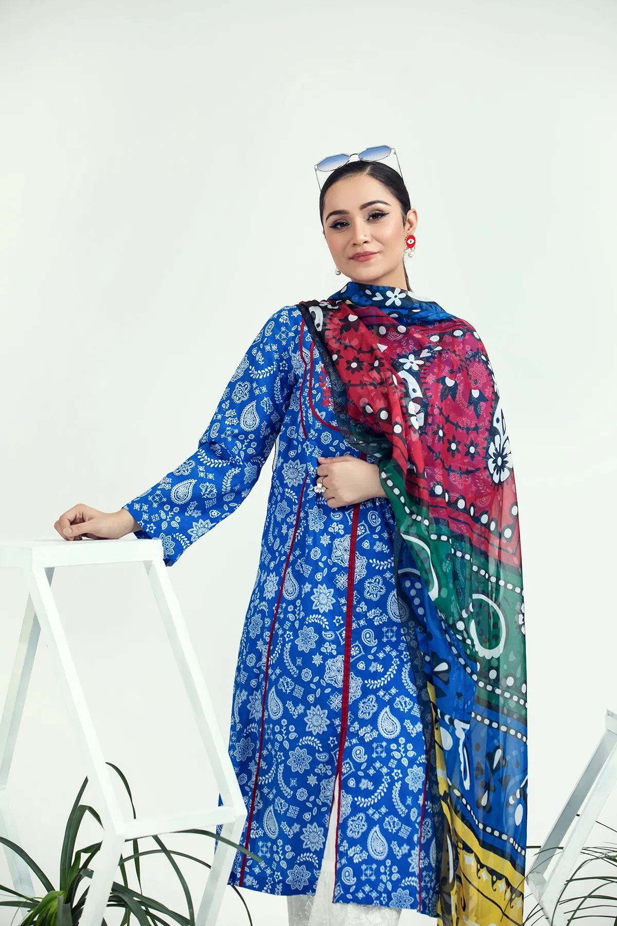 PE21-92 2PC-Classic Embroided Shirt With Silk Dupatta