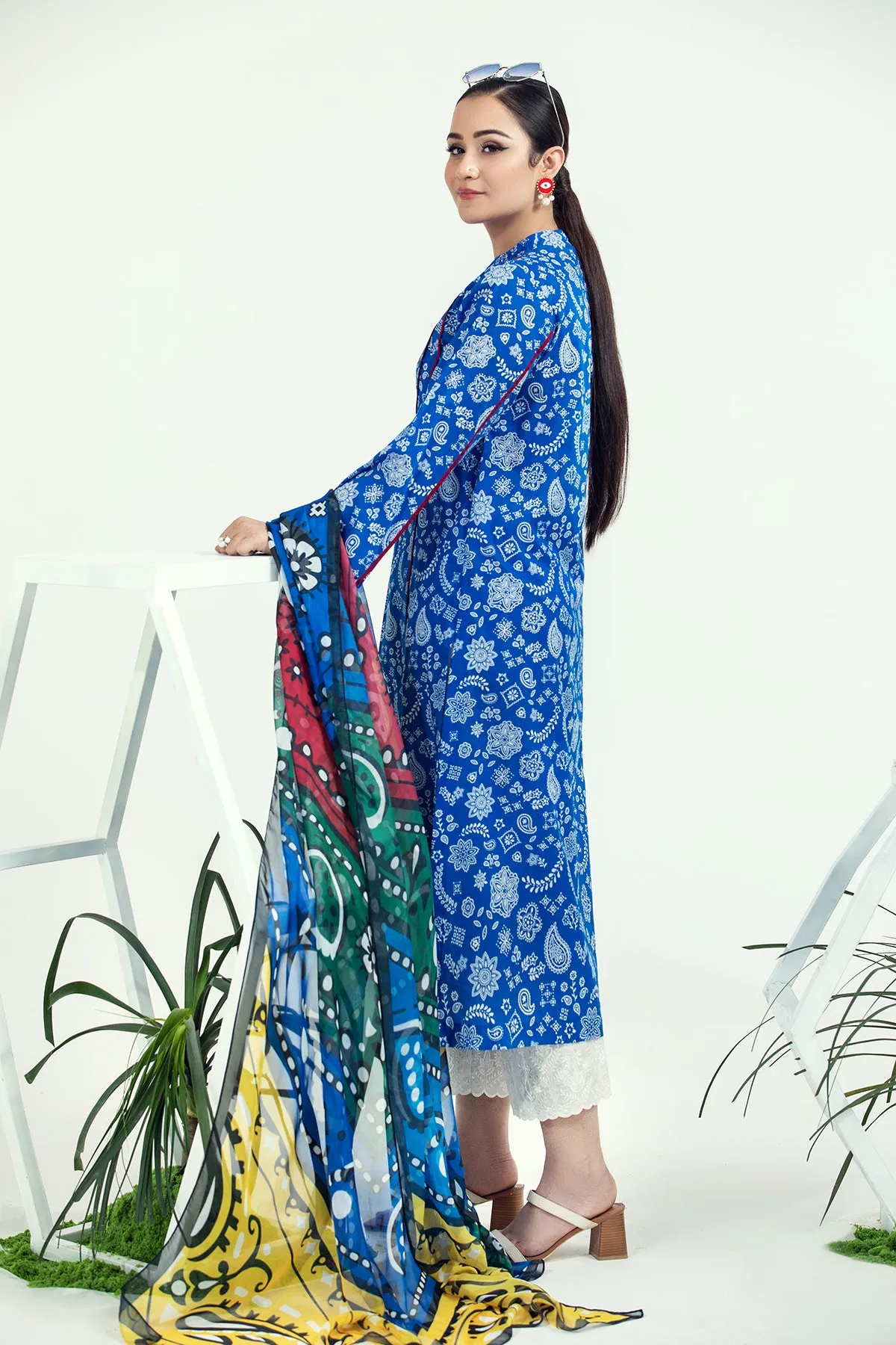 PE21-92 2PC-Classic Embroided Shirt With Silk Dupatta