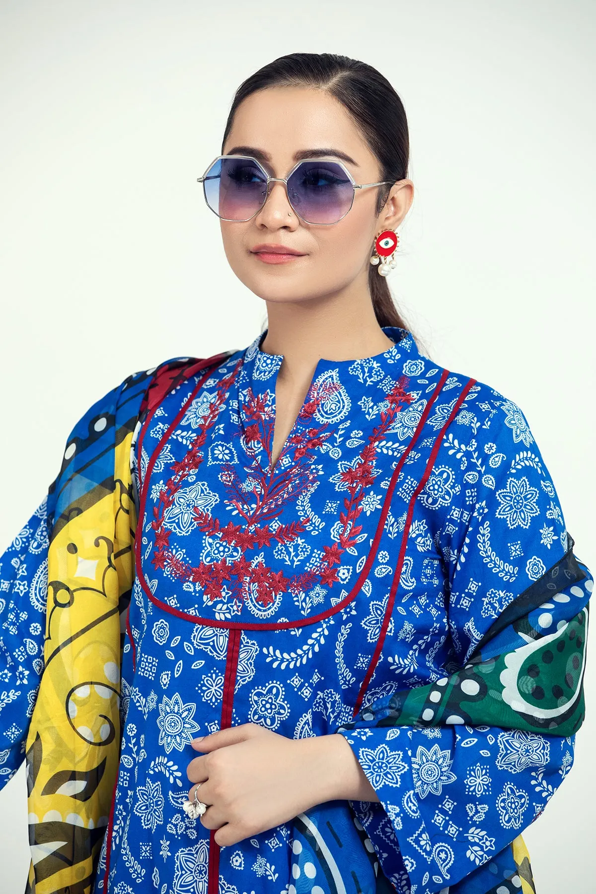 PE21-92 2PC-Classic Embroided Shirt With Silk Dupatta