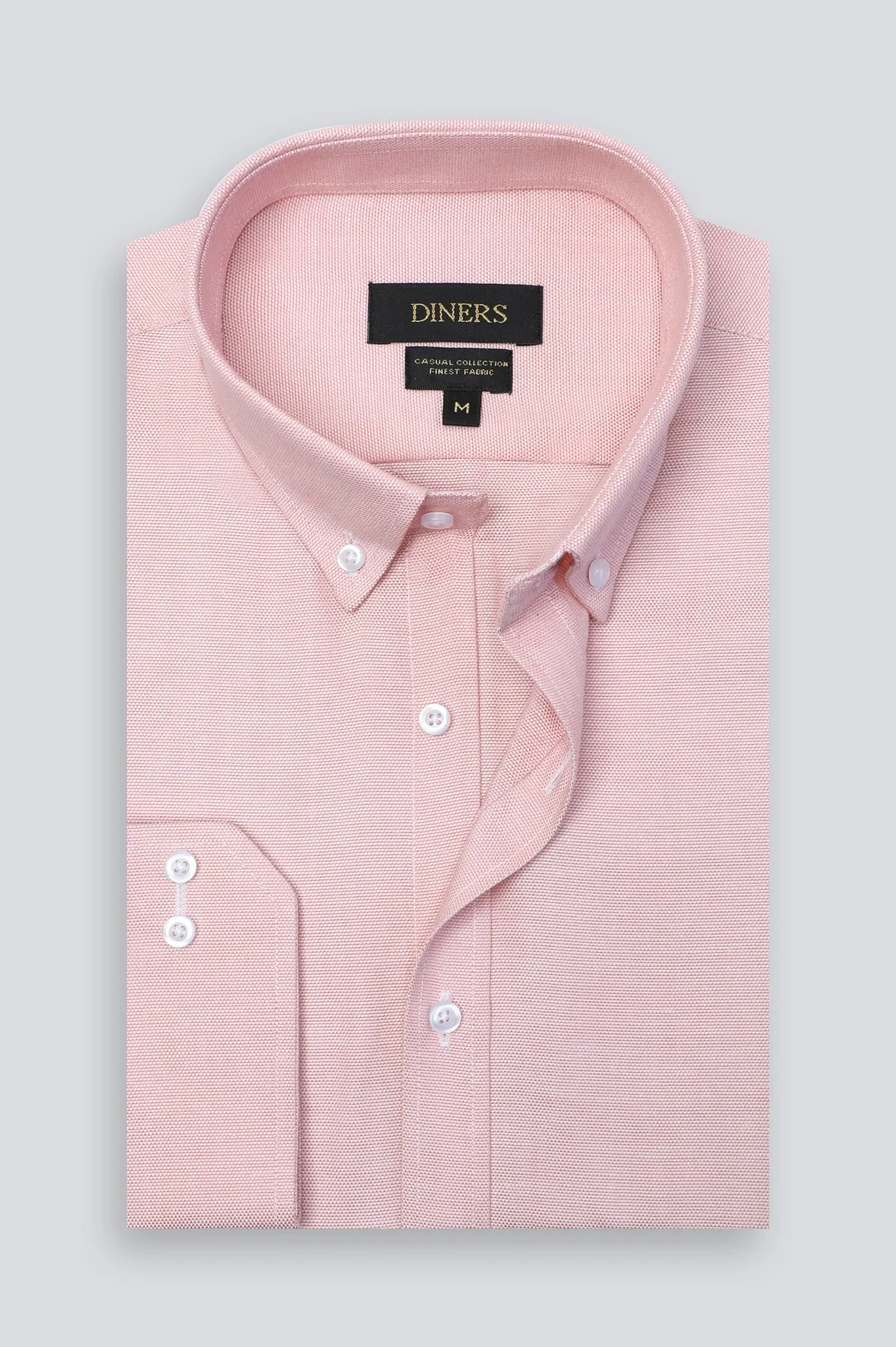 Peach Oxford Textured Casual Shirt