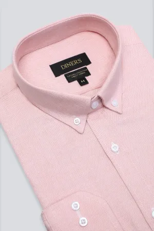 Peach Oxford Textured Casual Shirt