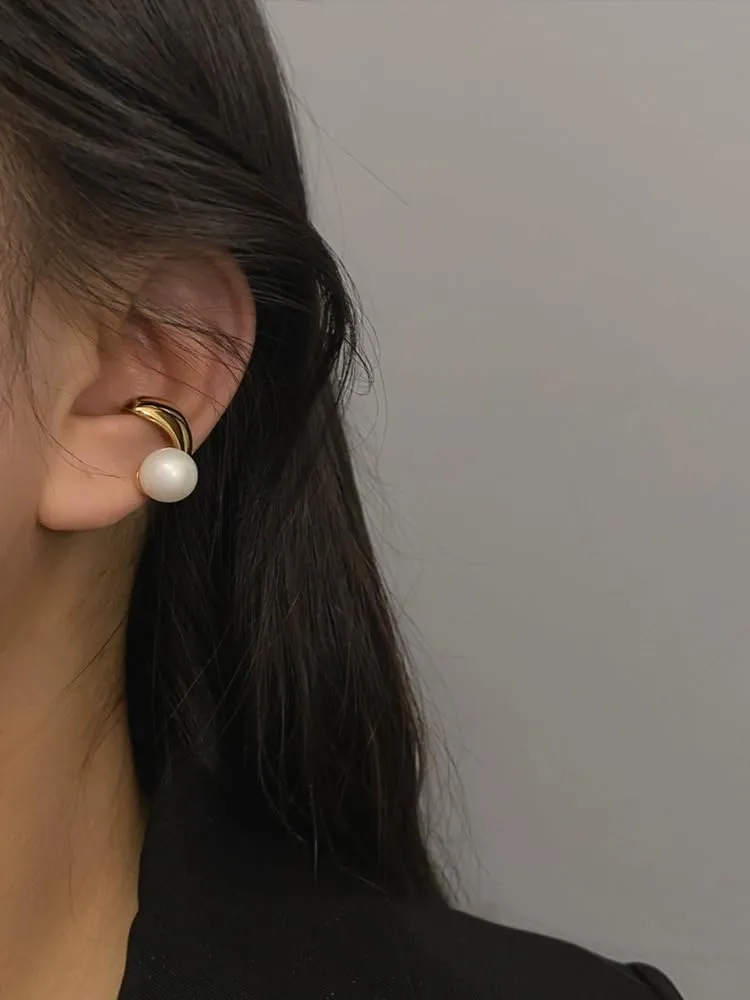 Pearl Ear Cuff Set, Gold Plated, Non-Pierced Clip-On Earrings, 2 Pieces Eardrops and earrings