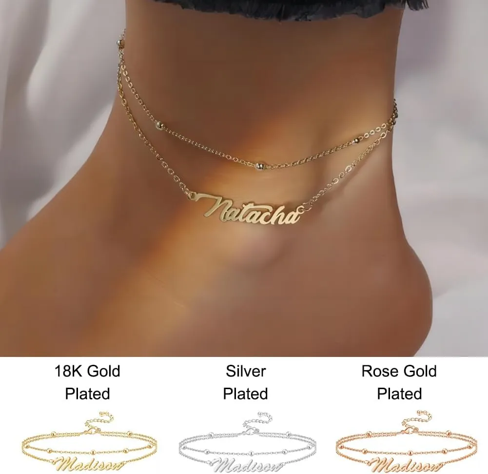 Personalized Ankle Bracelet for Women, 18K Gold Plated Name Anklet, Custom Beach Anklet Bracelets Jewelry Gift