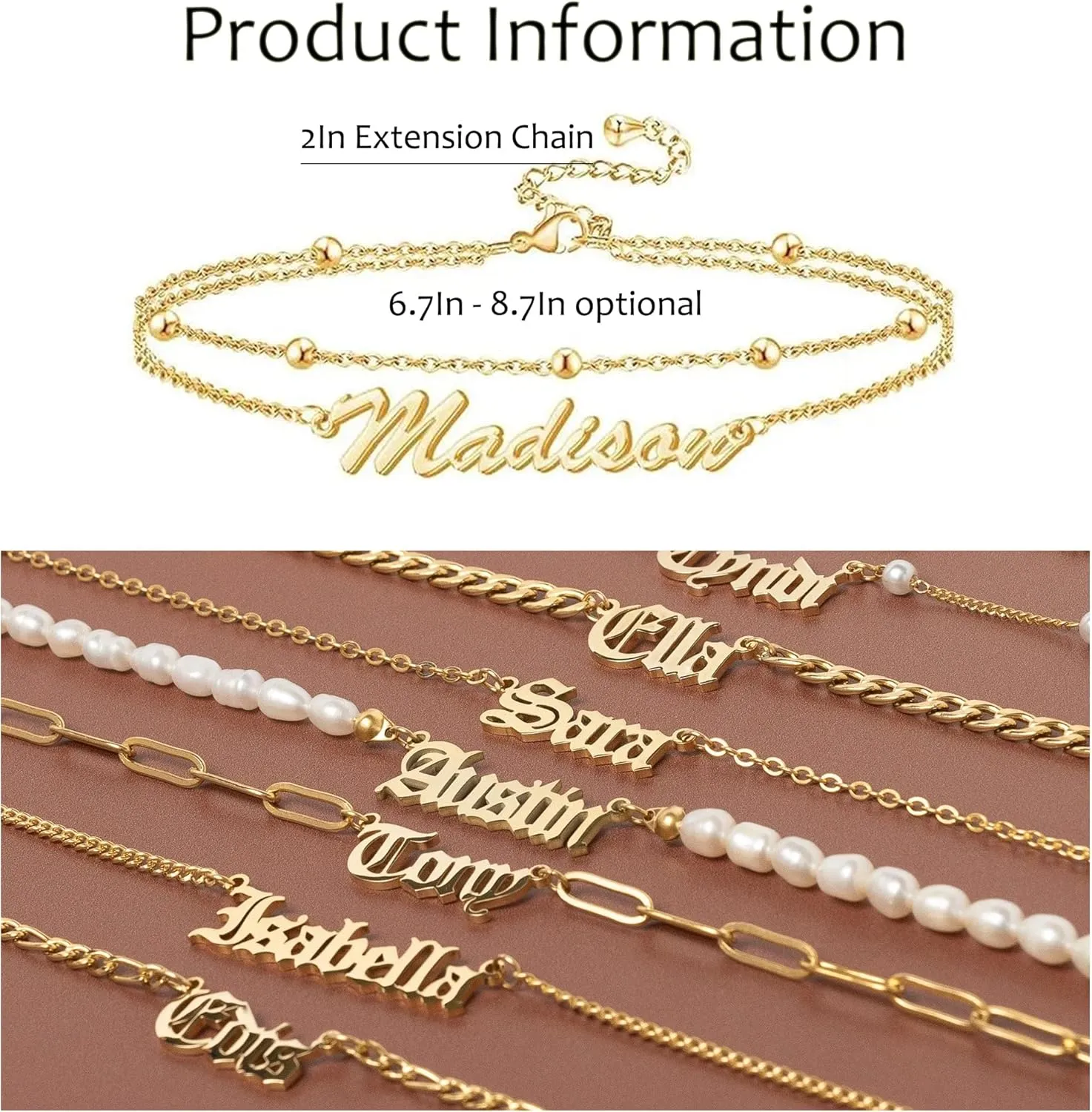 Personalized Ankle Bracelet for Women, 18K Gold Plated Name Anklet, Custom Beach Anklet Bracelets Jewelry Gift