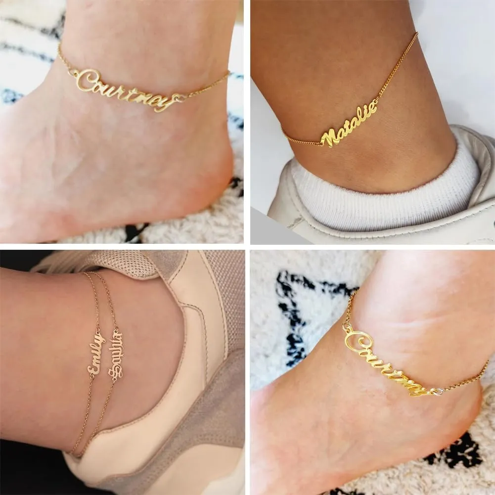 Personalized Ankle Bracelet for Women, 18K Gold Plated Name Anklet, Custom Beach Anklet Bracelets Jewelry Gift