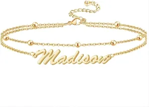 Personalized Ankle Bracelet for Women, 18K Gold Plated Name Anklet, Custom Beach Anklet Bracelets Jewelry Gift
