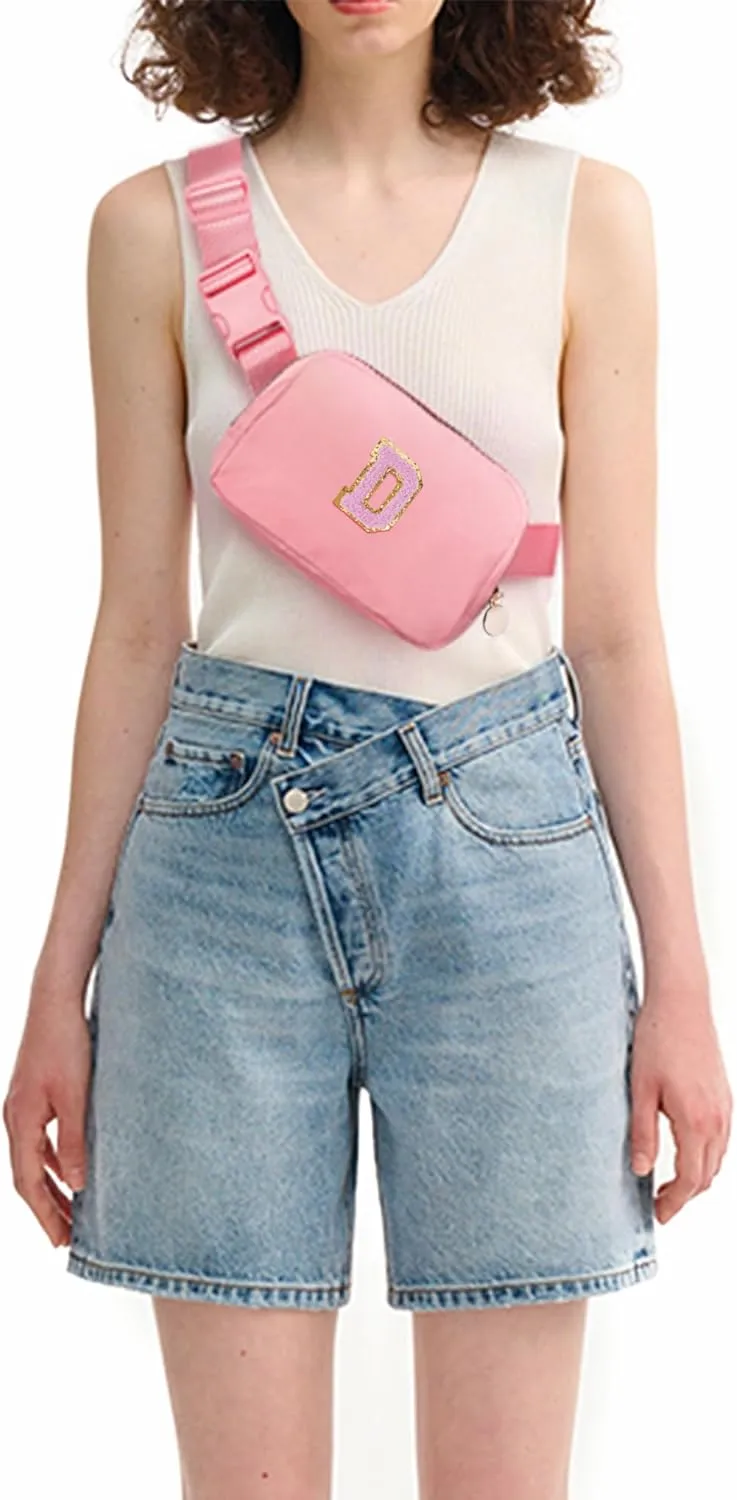 Personalized Belt Bag for Women Girls - Fashion Mini Waist Packs with Adjustable Strap - Trendy Travel Fanny Pack Crossbody Bags with Initial Letter - Teen Gifts | Peach,D