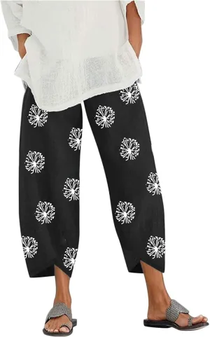 Petite Linen Pants for Women Relaxed Fit Cropped Palazzo Lounge Pants Lounge Long Trousers Summer Beach Vacation Pants