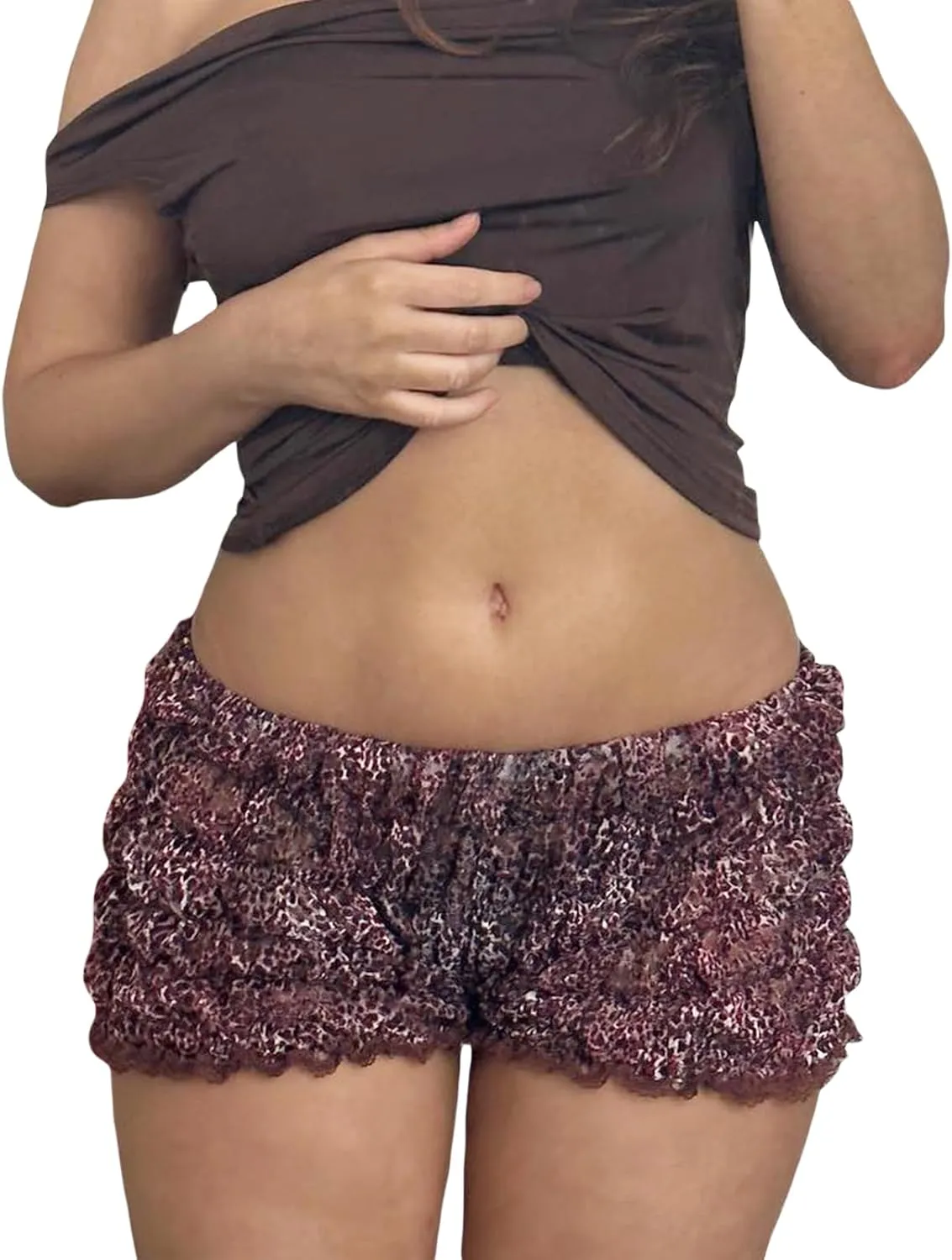 Plaid Boxer Shorts for Women Ruffle Smocked Bloomer Shorts Low Rise Micro Shorts Y2k Gingham Pjs Shorts Streetwear