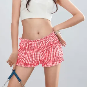 POHADON Women's Plaid Layered Ruffle Shorts Cute Lolita Shorts Mini Casual Pajama Shorts Y2k Gingham Boxer Lounge Shorts