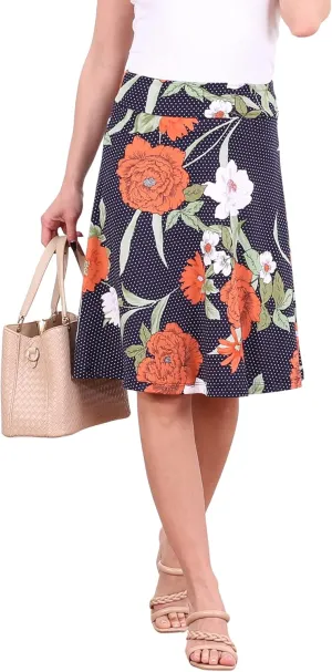 Popana Womens Casual Knee Length A-Line Stretch Midi Skirt Plus Size Made in USA