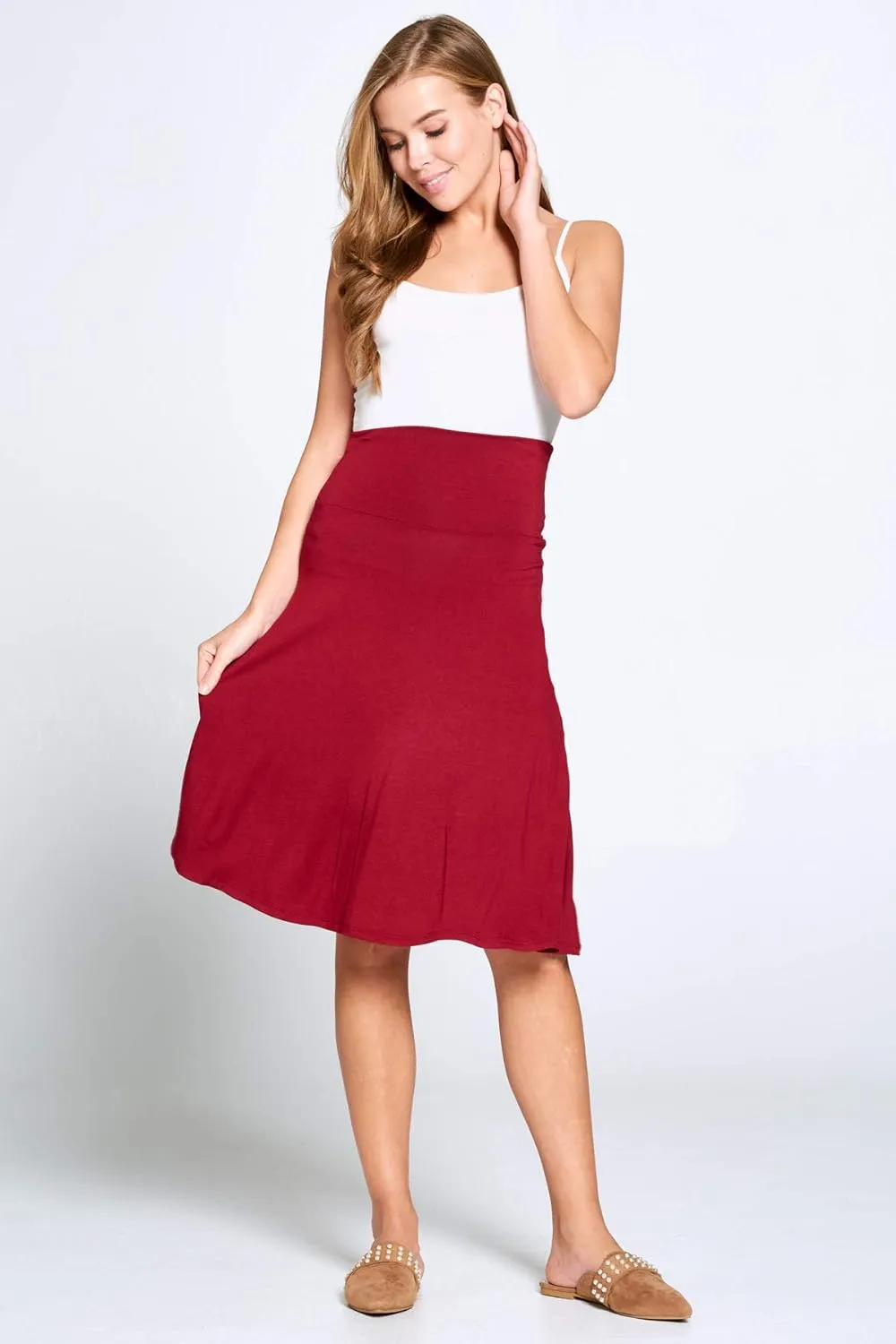 Popana Womens Casual Knee Length A-Line Stretch Midi Skirt Plus Size Made in USA