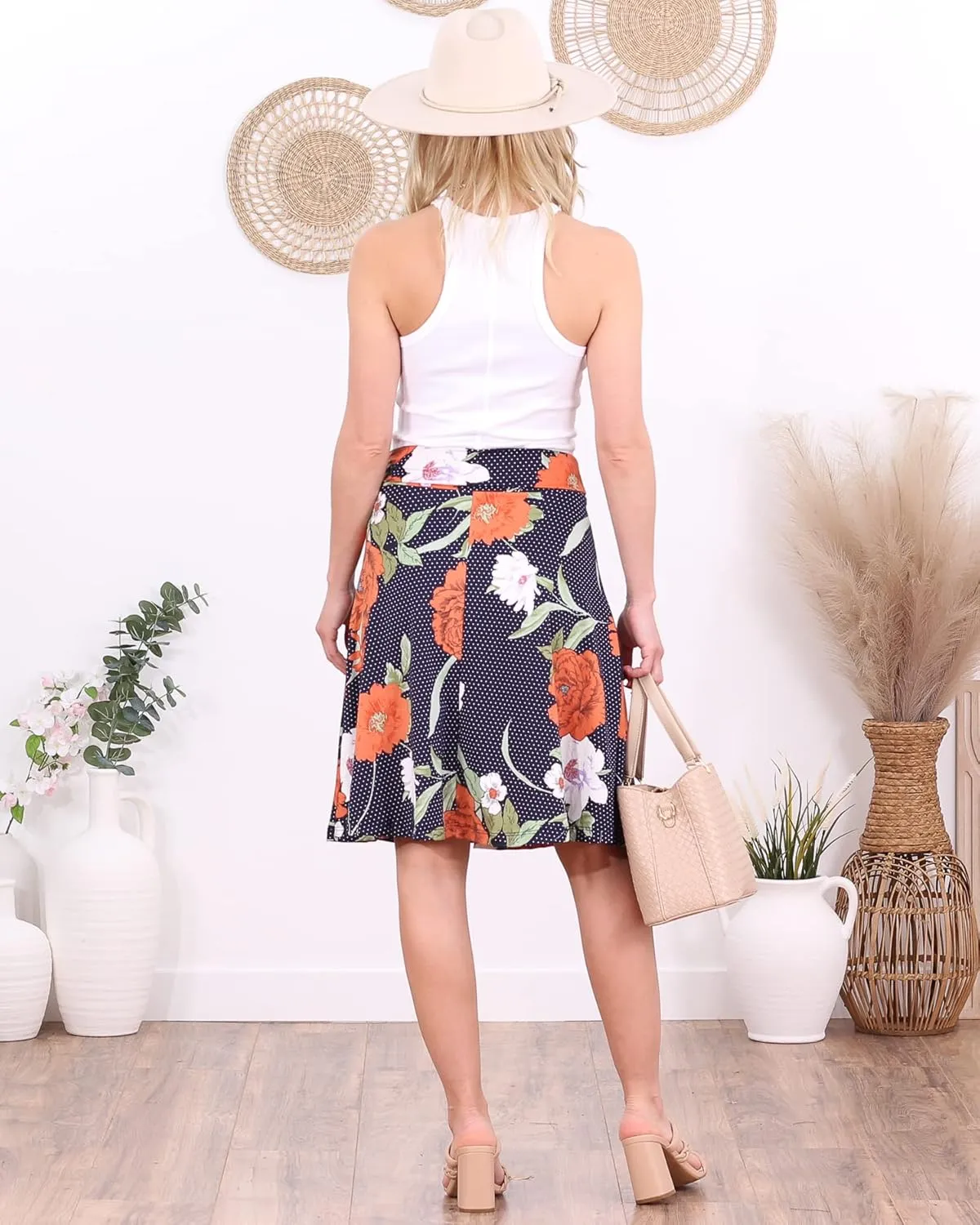 Popana Womens Casual Knee Length A-Line Stretch Midi Skirt Plus Size Made in USA