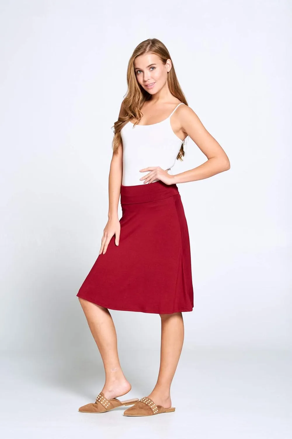 Popana Womens Casual Knee Length A-Line Stretch Midi Skirt Plus Size Made in USA