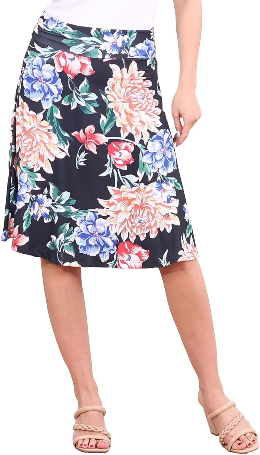 Popana Womens Casual Knee Length A-Line Stretch Midi Skirt Plus Size Made in USA