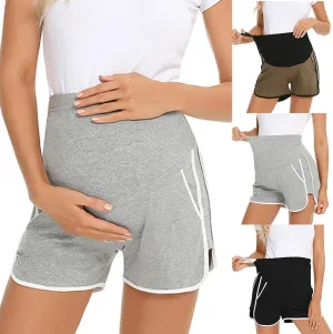 Pregnant Women Cotton Shorts Maternity Belly Support Wearing Shorts with Double Slit Wide Leg Shorts Pajamas Shorts