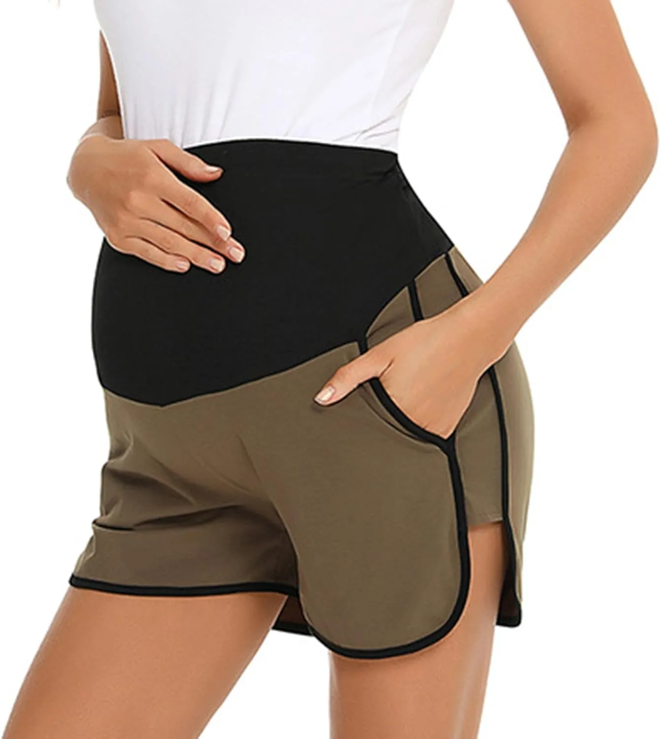 Pregnant Women Cotton Shorts Maternity Belly Support Wearing Shorts with Double Slit Wide Leg Shorts Pajamas Shorts
