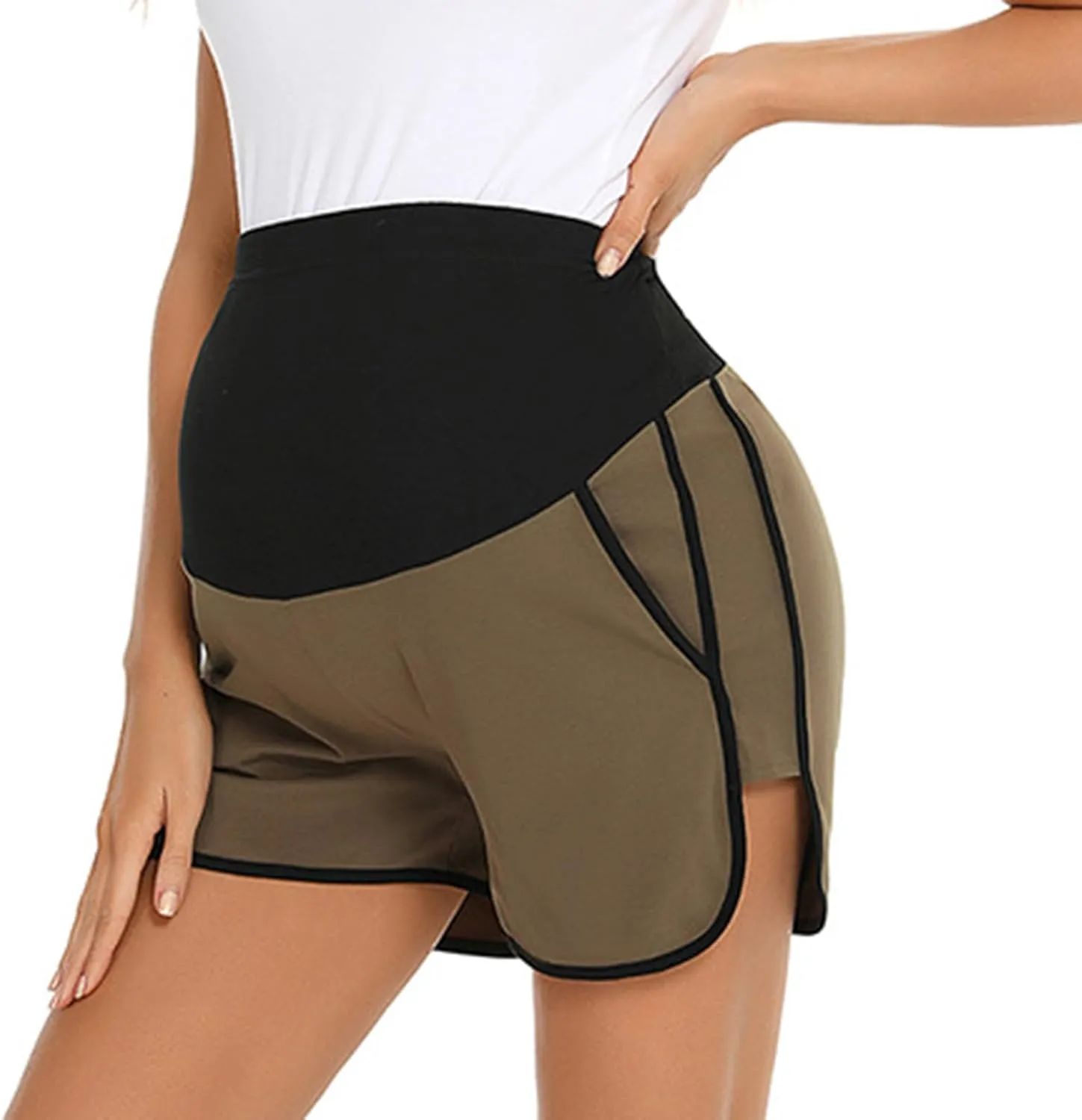 Pregnant Women Cotton Shorts Maternity Belly Support Wearing Shorts with Double Slit Wide Leg Shorts Pajamas Shorts