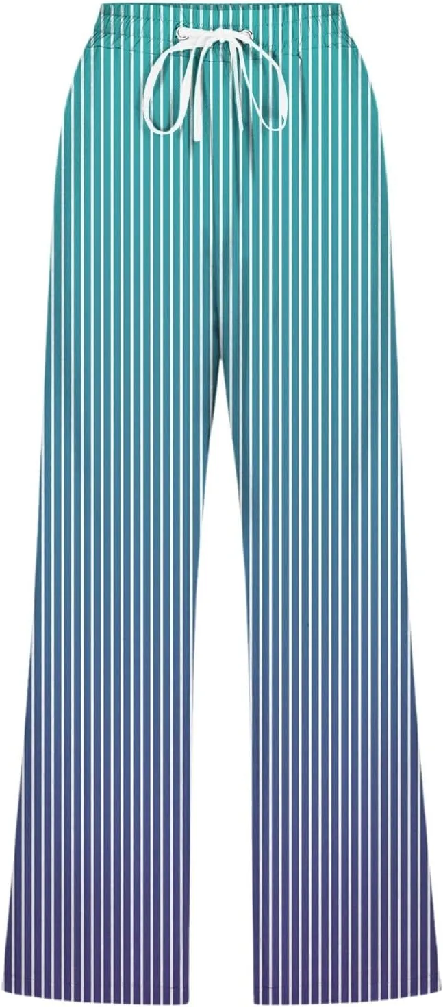 PTOLOCIF Cotton Linen Pants Women Drawstring Relaxed Fit Wide Leg Pants Cotton Linen Lounge Boho Trousers with Pockets